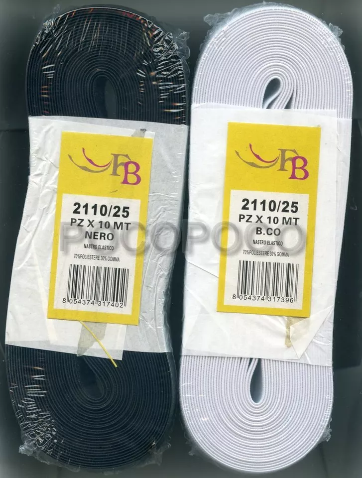 Gallone nastro elastico altezza 25 mm 2110/25 elasticizzato bianco o nero - Immagine 1 di 1