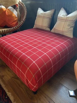 Red Tartan Check DFS Large Footstool with legs Country Cottage Wool Tweed - Image 1 of 4