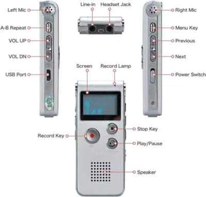 Silver Portable Voice Recorder 8GB Digital Dictaphone MP3 LCD Display - Picture 1 of 7