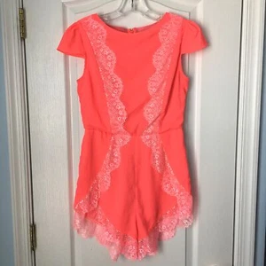 Shareen Romper Size 8 Orange with Lace Detail Shorts - Picture 1 of 7