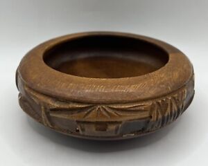 Vintage Solid Wood Handmade / Carved Potpourri / Trinket Bowl
