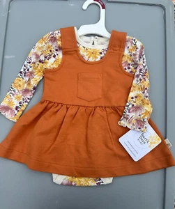 Burt's Bees Baby 2 piece Wildflower Dress with body suit 3-6mths camel color - Picture 1 of 7