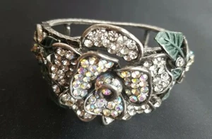 Butler and Wilson Style Bracelet Bangle White and Green Flower Design - Picture 1 of 5