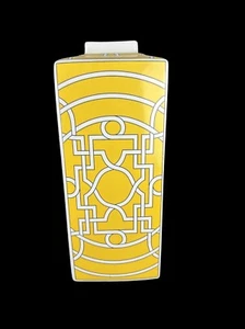 Large Jasper Yellow White Geometric Pattern Square Porcelain Jar Vase No Lid - Picture 1 of 8