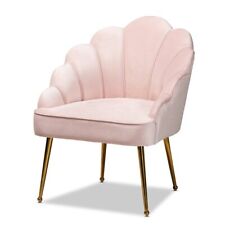 Baxton Studio Cinzia Velvet and Gold Finish Seashell Accent Chair in Light Pink