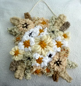 Beige White Neutral Floral Flower Fiber Art Tapestry Wall Hanging Baby Gift - Picture 1 of 4