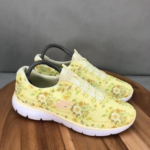 Skechers Summits Slip On Yellow Floral Print Foam Comfort Shoes Womens 9.5 - Picture 1 of 8