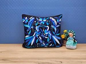 Authentischer Otomi Tenango Kissen- oder Kissenbezug, 16"" x 14"" mexikanisches Textil blau - Bild 1 von 8