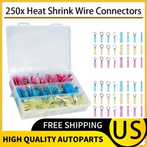 250x Waterproof Heat Shrink Wire Connector Kit Marine Terminals Crimp Butt Spade - Picture 1 of 12