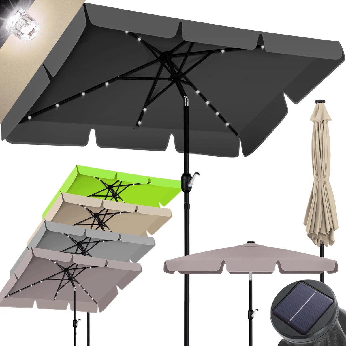 Sunnyglade Terrassenschirm Mit Kurbel & Knickmechanismus – 228,6 Cm Durchmesser, 6 Streben, Polyester