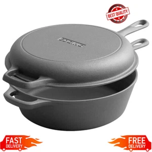 Olla de horno holandesa de hierro fundido pre-sazonado 2 en 1 con juego de tapa de sartén camping freír - Imagen 1 de 7
