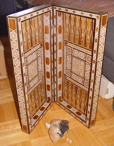 Folding Hand Made Backgammon Khatam Inlaid Wood Marquetry Game Board, Retail$400 - Picture 1 of 13