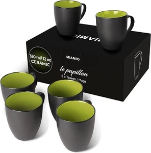 6 X 350 Ml Stoneware Coffee Mug/Cup Set Le Papillon Collection Black Red - Picture 1 of 7