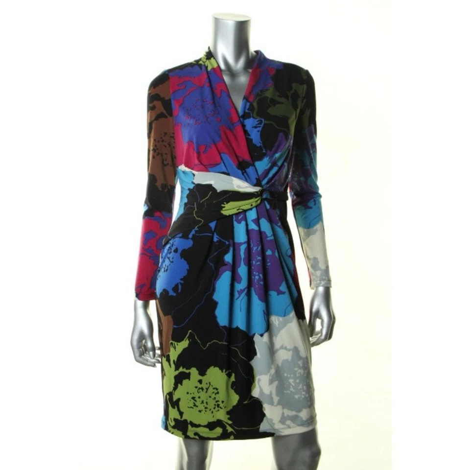 Nuevo Vestido Ellen Tracy Multi Mate Jersey Imitación Envolvente Ropa para Trabajar 8 Foto 1 de 1