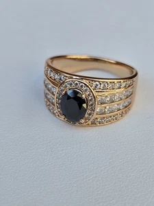 18ct Rose Gold Plated Black Stone CZ Cubic Zirconia Thick Band Size S - Picture 1 of 3