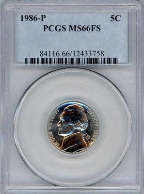 1986-P  Jefferson Nickel 5c PCGS  MS66FS - Image 1 of 2