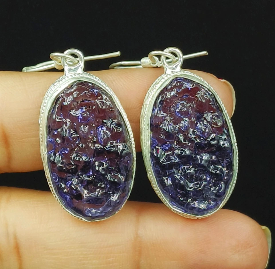 Impresionantes pendientes de regalo de joyería de piedras preciosas de moldavita natural de plata 925 Foto 1 de 1