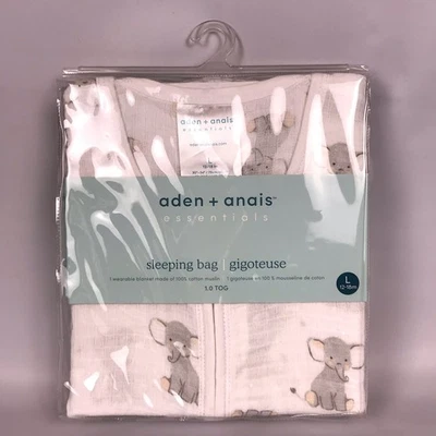 ADEN + ANAIS Cotton Muslin Baby SLEEPING BAG Sack LARGE 12-18 MO ELEPHANT Safari - Image 1 of 4