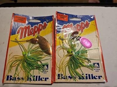 2 MEPPS Bass Killer Spinnerbait 1/4 OZ Nuevo en Paquete Amarillo 1 Hoja de Oro 1 Rosa Foto 1 de 2