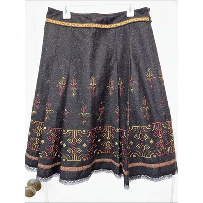 Cynthia Steffe Skirt‎ 6 Black Embroidered Wool Silk Blend Lace Pleated Lace  - Image 1 of 4