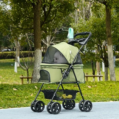 PawHut Hundewagen Pet Stroller für kleine Hunde und Katzen Dunkelgrün - Bild 1 von 4