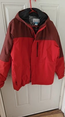 Columbia 夹克男式 L 红色交汇 Omni-Tech 防水滑雪帽全拉链 — 第 1/4 张图片