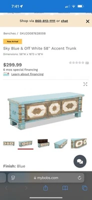 Sky blue and off white 15” accent trunk - Image 1 of 4