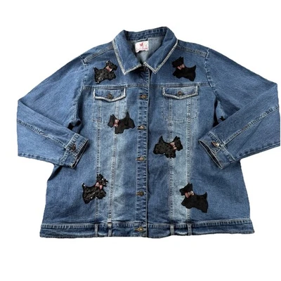 Chaqueta Jean Quacker Factory 2X Scottie Perro Estrás Adornada Abotonada LEER Foto 1 de 4