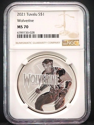 TUVALU 2021 $1 1 oz Marvel Wolverine NGC MS70 Foto 1 de 2