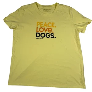 Life is Good Womens XXL Yellow Peace Love Dogs Graphic T Shirt Short Sleeve - Picture 1 of 6