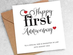 TARJETA ANIVERSARIO BODA 1er año hijo y nuera idea de regalo personalizada FC6c - Imagen 1 de 6