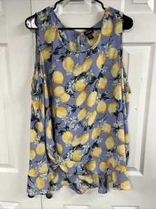 Torrid Lemon Print Sleeveless Keyhole Neck Blouse with Ruffled Hem Size 3X - Picture 1 of 4