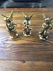 3 VTG GOLD ANGEL FIGURINES MUSICAL INSTRUMENT JAPAN HORN HARP CELLO - Picture 1 of 12