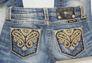 Womens Junior sz 25 Miss Me Rhinestone bootcut Jeans distressed  jb2-0108 - Picture 1 of 4