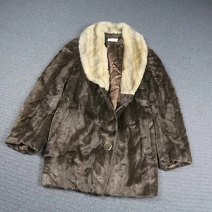 Womens Faux Fur Medium or 12(AU) Brown Long Sleeve Buttons 20's Vintage - Picture 1 of 8
