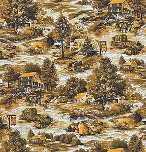 Vintage HOUSE AND HOME Fabric 4 Yds. Country Farm Life Brown/Orange 1970s - Picture 1 of 4