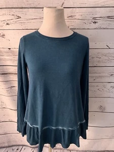 Cable & Gauge Peplum Blouse Sz SP Deep Teal Long Sleeve Top Shirt Fall - Picture 1 of 5