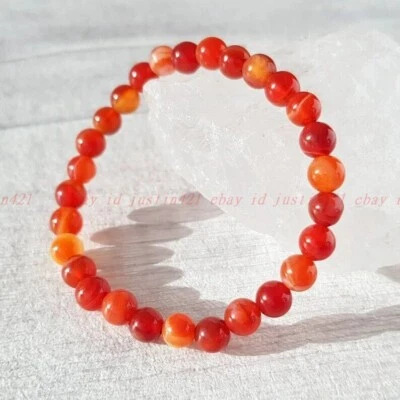 Red Carnelian 8mm Round Beads Healing Calming Gems Mala Bracelet Xmas Gift 7.5" - Image 1 of 4
