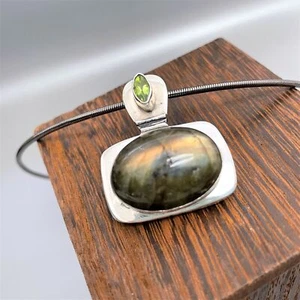 Colgante grande de plata de ley peridoto y labradorita amarilla verde sin marca - Imagen 1 de 12