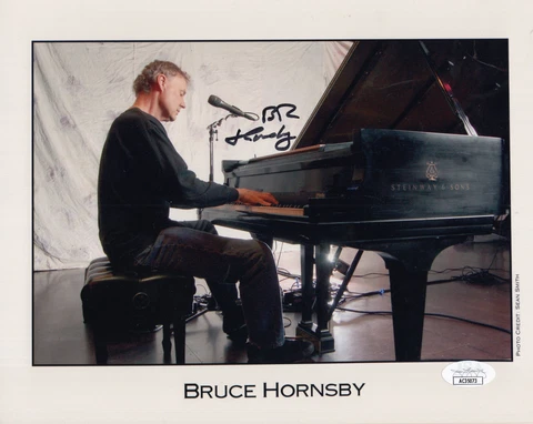 BRUCE HORNSBY HAND SIGNED 8x10 COLOR PHOTO       AMAZING POSE AT PIANO       JSA Cover