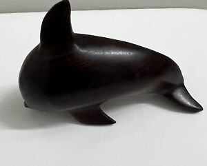 Wooden Carved Dolphin Statue Figurine Smooth Dark Wood Wooden Art Decor