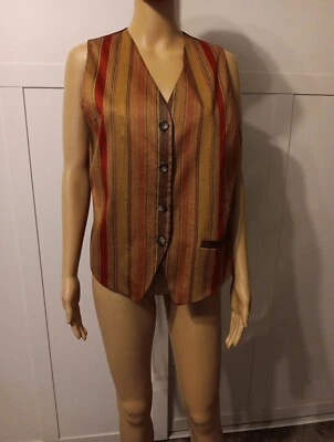 Vintage Ellen Tracy Linda Allard  Colorful Pinstripe Vest Size 10 Linen Blend  - Image 1 of 4