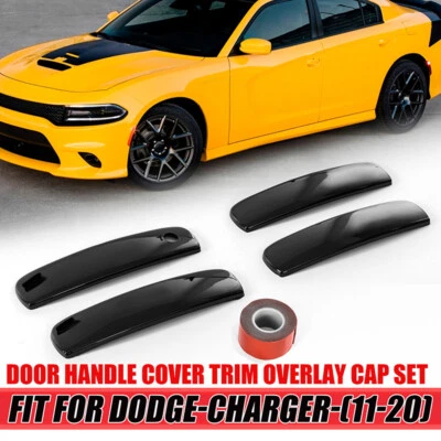 For 2011-19 2020 2021 2022 Dodge Charger GLOSS BLACK Door Handle COVERS Overlays - Image 1 of 4