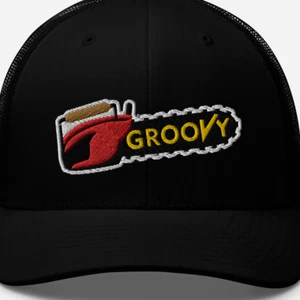 Groovy Evil Dead Chainsaw Hat | Unisex Embroidered Trucker Hat, Horror - Picture 1 of 14