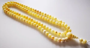 BALTIC GENUINE AMBER BERNSTEIN WHITE 6.5 mm 108 BEAD JAPA MALA BUDDHISTS ROSARY - Picture 1 of 6