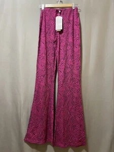 NWT ZARA Women Elastic Waist Mid-Rise Stretch Rayon Flare Pants SZ S Pink/Black - Picture 1 of 12