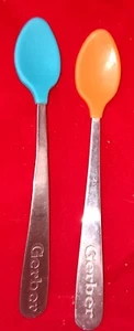 2 Gerber 5 Inch Baby Toddler Spoon Eating Utensils Flatware Soft Tip Rubber - Picture 1 of 3