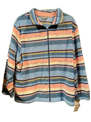 Koret Woman 2X Zip Up Jacket Sweater Shirt Fleece Polyester Embroidered Floral - Image 1 of 4