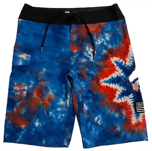 Volcom Mod-Tech Men’s Tie Dye Board Shorts USA Patriotic Flag Peace Hippy Sz 28 - Picture 1 of 16