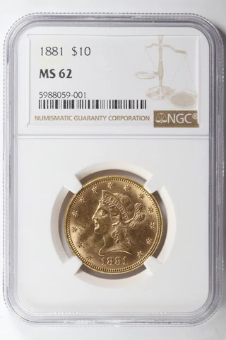 1881 $10 Dollar Gold Liberty Eagle Pre-1933 Gold NGC MS62 $10 Cover